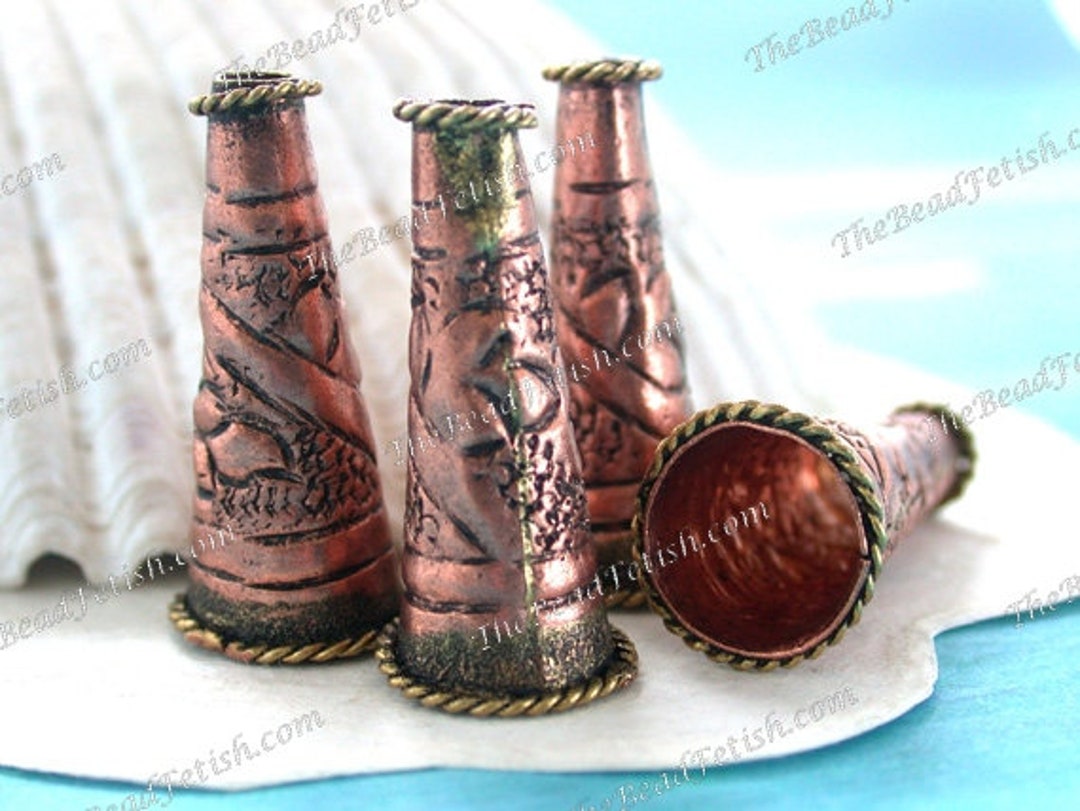 4 Antiqued Copper Cones 28mm Hand Stamped Decorative Metal Etsy