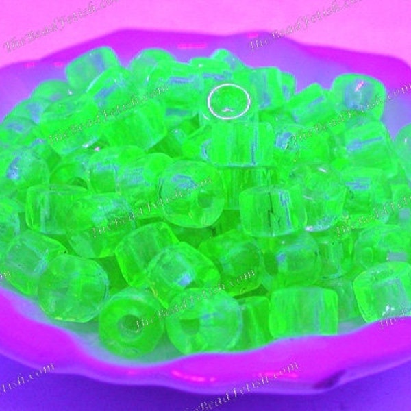 10 Loose ~ 9mm Vintage 1990's UV Black Light Beads, Faceted Pony Glass Beads, Vaseline Glass Uranium Glass Collectible Beads CZ-1072