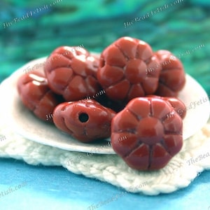 10 ~ Vintage West German Pressed Glass Double Sided Flower Beads, Vintage Sienna Brown Pressed Glass Flower Beads, Old Glass Beads  VB-824