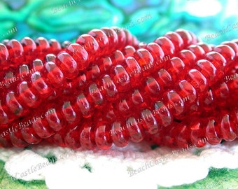 2 Strands, 200 ~ 4mm Czech Glass Rondelle Beads, Ruby Red Rondelles, Ruby Red Glass Spacers  CZ-031