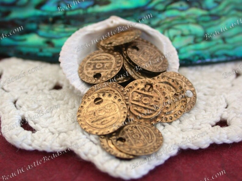 100 10mm Brass Coin Charms, Brass Coin Stampings, Belly Dancing Coins, Brass Coins for Costumes, Costume Supplies MB-015-100 image 3