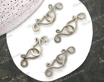 4 Sets ~ Hook Clasps, Hand Crafted Clasps, Nickle Silver Clasps, Rustic Boho Macrame' Findings, Handmade Silver Tone Clasps  FIN-038