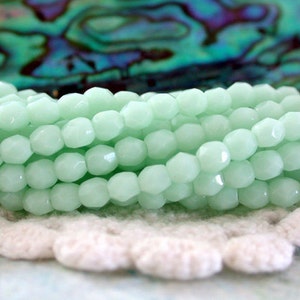 2 Strands 100 Pieces 3mm Fire Polished, Czech Glass Fire Polished Beads, Opaque Pale Jade Beads, Light Turquoise Faceted Glass Beads CZ-262 image 1