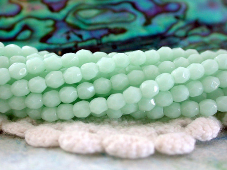 2 Strands 100 Pieces 3mm Fire Polished, Czech Glass Fire Polished Beads, Opaque Pale Jade Beads, Light Turquoise Faceted Glass Beads CZ-262 image 1