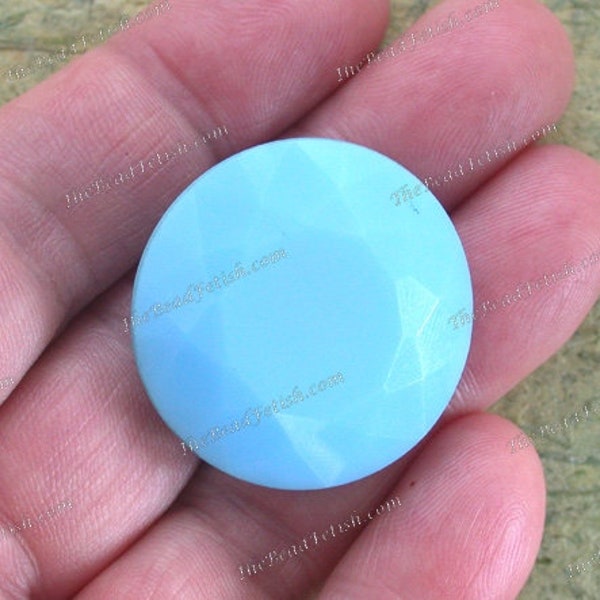 1 ~ 31mm Large Vintage Pressed Glass Opaque Blue Turquoise Unfoiled Rhinestone, Gablonz Bohemian Hand Finished Glass Stone  VB-631