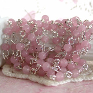 5 Feet ~ Rosary Chain, Pink Opal Chain Bead Chain, Chain, Bead Chain, Jewelry Chain, Berry/Rose Glass Bead Chain CHN-053