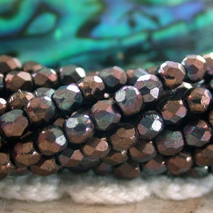2 Strands ~ 100 Pieces 2mm Fire Polished Beads, Czech Glass Fire Polished Beads, Faceted Glass Beads, Jet Matte Bronze Vega Beads  CZ-508