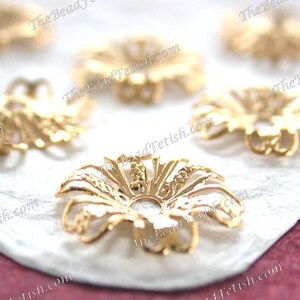 Bright Gold Plated Brass Flower Stampings, Vintage Style Filigree, Wedding Tiara Crown Hair Vine Craft Supplies, Made in USA STA-961