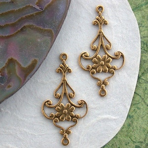Antique Gold Stampings, Floral Links, 2 Hole Links, Connectors, Antique Gold Plated Brass Stampings STA-145