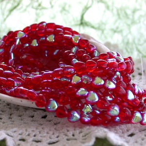 50 ~ Heart Beads, 6mm Czech Glass Heart Beads, Ruby A.B. Heart Beads, Hearts, Red Heart Beads  CZ-083