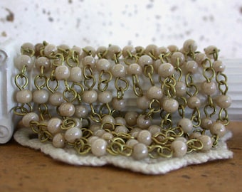 5 Feet ~ 4mm Beaded Chain, Bead Chain, Rosary Chain, Jewelry Chain, Ivory Luster Raw Brass CHN-113