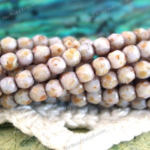2 Strands 100 ~ 3mm Czech Glass Fire Polished Beige Picasso Faceted Beads, Czech Glass Beads   CZ-757