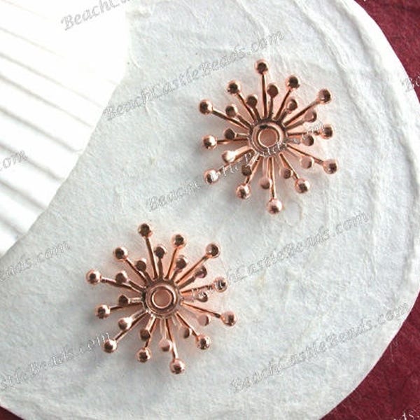 Rose Gold Snowflakes, Hand Riveted 2-Piece Vintage Style 18mm Star Flake Stampings, Wedding Hair Craft Supplies, Made in USA ~ STA-457