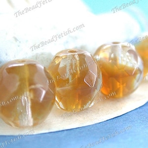 4 ~ Vintage 12mm West German Givre Topaz and Crystal Glass Beads, Vintage Round Faceted Fire Polished Beads, Old Glass Beads  VB-442