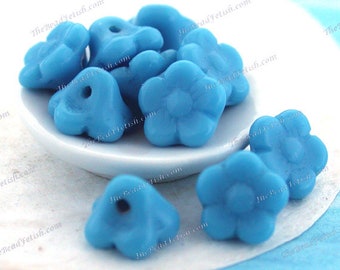 Vintage Beads, 8mm Vintage Pressed Glass Opaque Blue Glass Beads, Vintage Flower Beads, Blue Flower Buttons  VB-708