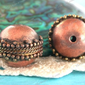 2 ~ 20mm Round Handcrafted Antiqued Copper & Raw Brass Hollow Beads, Macramé Beads, Rustic Boho Copper and Brass Beads  MB-148