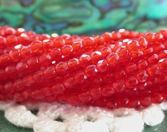 2 Strands ~ 100 Pieces 2mm Czech Glass Fire Polished Beads, Czech Glass Beads, Faceted Glass Beads, Ruby Siam Red Glass Beads CZ-567