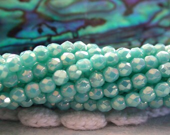 2 Strands ~ 2mm Czech Glass Fire Polished Beads, Czech Glass Beads, Faceted Glass Beads, Luster Iris Turquoise Beads CZ-470