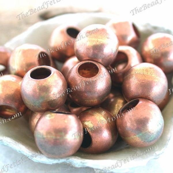 25 ~ 10mm Round Large Hole Copper Beads, Handcrafted Rustic Lightweight Copper Beads, Large Hole Copper Macramé Beads  MB-127-25