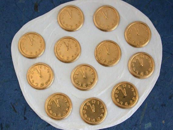 Raw Brass Clock Charms, Brass Clock Stampings, Scrap Booking, Collage, Steampunk, Craft Supplies, Card Making Supplies STA-005