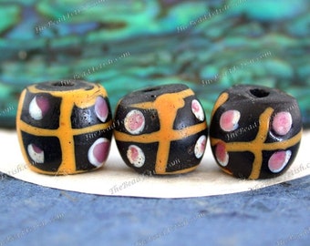 3 ~ Matched Antique Collectible Italian African Trade Beads, Old Venetian Hand Crafted Black White Gold Pink Glass Trade Beads  ATB-014-3