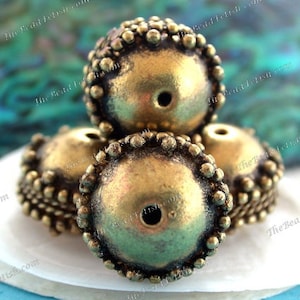 4 ~ 15mm Handcrafted Antique Raw Brass Beads with Decorative Bezel Trim Hollow Rustic Tribal Macramé Beads   MB-154