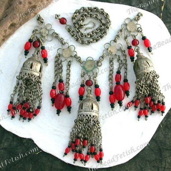 Vintage Handcrafted Kuchi Tribal Belly Dancing Costume Peice with Red Glass & Resin Beads    VB-336-5