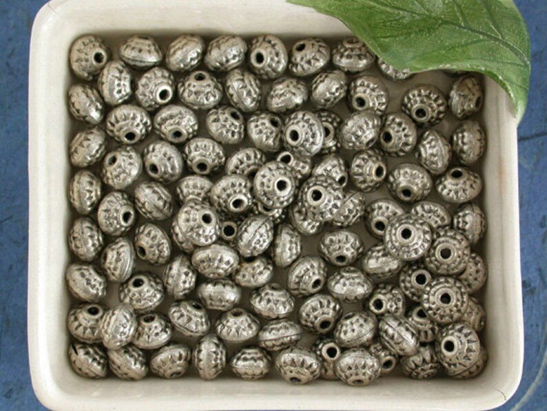 Antique Silver Color Brass Beads, Metal Beads, Large Hole Beads, Macrame Beads MB-029-100 image 1