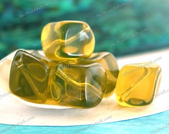 6 ~ 11 x 10mm Vintage Olive Green Diagonal Drilled Pressed Glass Cube Beads, Green Vintage Beads, Old Glass Beads VB-858