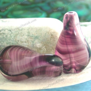 2 ~ Vintage West German Givre Amethyst Purple White & Crystal Pressed Art Glass Wavy Flat Oval Beads, Old Glass Beads  VB-849