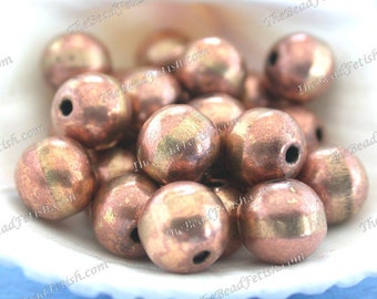 Cuentas redondas de cobre de 25 a 10 mm, rústicas y huecas, hechas a mano en India (MB-101)