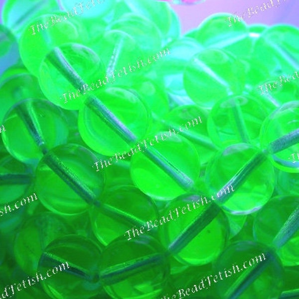 25 ~ 12mm Vintage 1990's UV Black Light Beads, Round Glass Beads, Vaseline Glass Uranium Glass Collectible Beads CZ-733