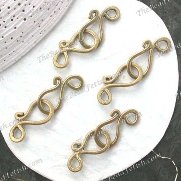 4 Sets ~ Hook Clasps, Hand Crafted Clasps, Raw Brass Clasps, Rustic Boho Macrame' Findings, Handmade Brass Clasps  FIN-036