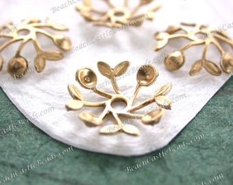 Raw Brass Leaf Motif Rhinestone Settings, Leaf Stampings, Vintage Style Wedding Tiara Crown Hair Vine Craft Supplies, Made in USA ~ STA-487