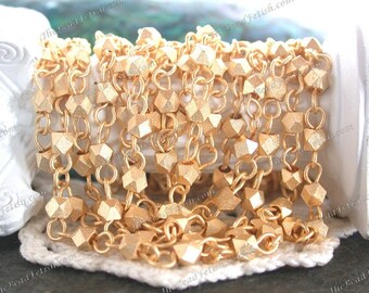 5 Feet ~ 3.2mm Matte Gold Plated Bead Chain, Gold Plated Brass Faceted Bead Chain, Beaded Chain, Bead Chain, Jewelry Chain   CHN-325