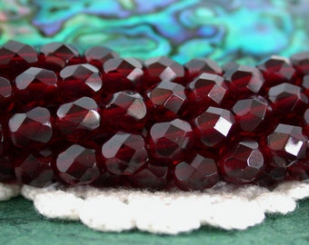 2 Strands 50 ~ 6mm Firepolished, Garnet, Czech Glass Fire Polished Beads, Czech Glass Beads, Faceted Glass Beads  CZ-279