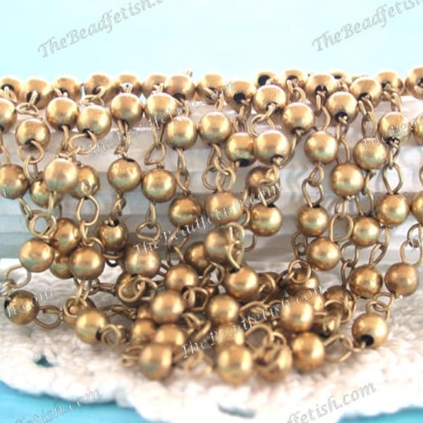 5 Feet ~ 4mm Beaded Chain, Raw Brass Beads & Raw Brass Chain, Boho Jewelry Bead Chain, Raw Brass Chain CHN-285