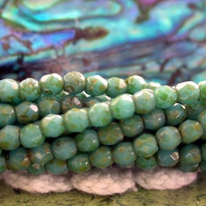 2 Strands ~ 2mm Fire Polished Beads, 100 Czech Glass Fire Polished Beads, Faceted Glass Beads, Turquoise Picasso Beads  CZ-449