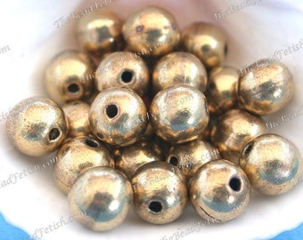 25 ~ 10mm Round Brass Beads, Handcrafted Hollow Lightweight Metal Beads, Large Hole Beads, Macramé Beads, Hollow Raw Brass Beads MB-110