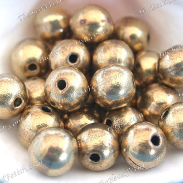 25 ~ 10mm Round Brass Beads, Handcrafted Hollow Lightweight Metal Beads, Large Hole Beads, Macramé Beads, Hollow Raw Brass Beads MB-110