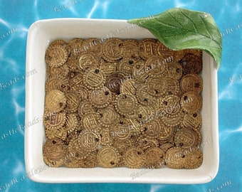 100 ~ 10mm Brass Coin Charms, Brass Coin Stampings, Belly Dancing Coins, Brass Coins for Costumes, Costume Supplies    MB-015-100