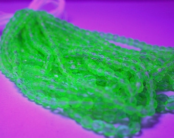 2 Strands ~ 100 UV Black Light Beads, 4mm Light Yellow/Green Fire Polished Beads, Uranium Glass, Black Light Beads, Czech Glass Beads CZ-214