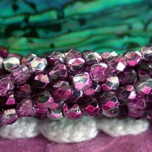 2 Strands 100 Beads ~ 2mm Fire Polished Beads, Czech Glass Fire Polished Beads, Faceted Glass Beads, Orchid Mirror Beads  CZ-498