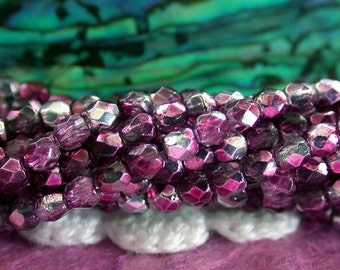 2mm Fire Polished Beads, Czech Glass Fire Polished Beads, Czech Glass Beads, Faceted Glass Beads, Orchid Mirror Beads  CZ-498