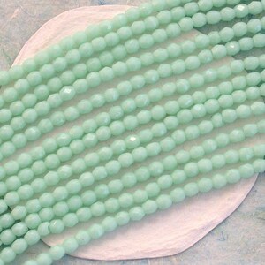 2 Strands 100 Pieces 3mm Fire Polished, Czech Glass Fire Polished Beads, Opaque Pale Jade Beads, Light Turquoise Faceted Glass Beads CZ-262 image 2