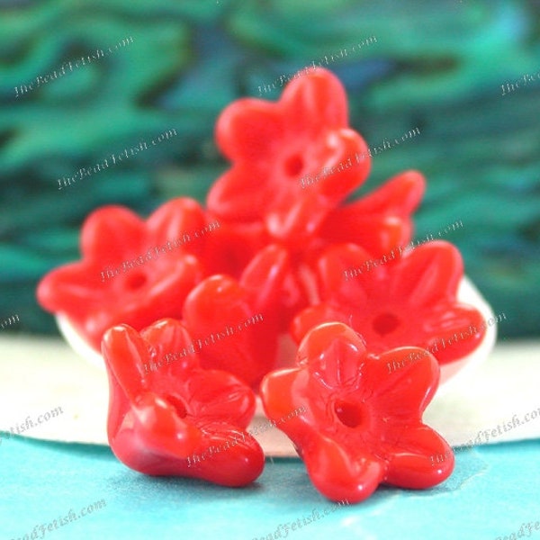 8 ~ Vintage West German Bright Opaque Orange Pressed Glass Flower Beads, Dainty Orange Glass Bell Flowers, Orange Vintage Beads VB-727