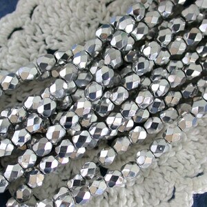 4mm Silver Fire Polished Beads, Czech Glass Beads, Faceted Glass Beads, Metallic Silver Beads, Silver Plated Glass Beads CZ-102 image 4