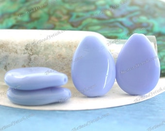 4 ~ 18 x 13mm Vintage Periwinkle Blue Pressed Glass Flattened Wavy Teardrop Beads, Old Glass Beads VB-877
