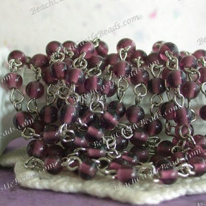 5 Feet ~ Rosary Chain, Beaded Chain, Amethyst Beads Nickle Chain, Chain, Bead Chain, Jewelry Chain, Glass Bead Chain CHN-049