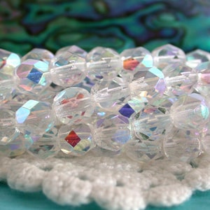 2 Strands 50 ~ 6mm Fire Polished Beads, Czech Glass Firepolished Beads, Firepolished Beads, Crystal AB, Faceted Beads CZ-271
